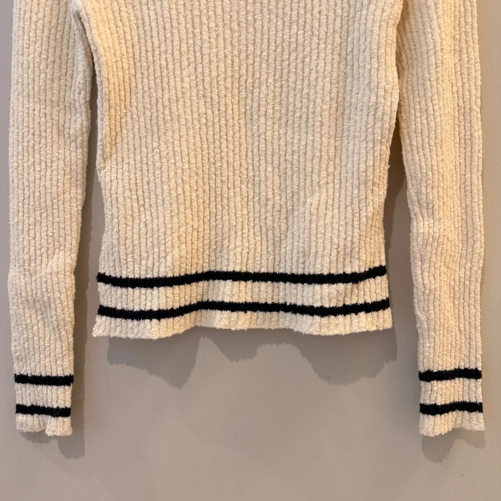 Madewell Boucle Knit Crewneck Sweater Ribbed Striped Cream Navy NY859 XS NWT